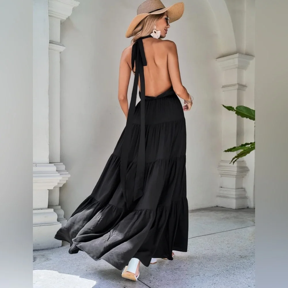 Elegant Black Halter Maxi Dress ππ₯° - Picture 8 of 8